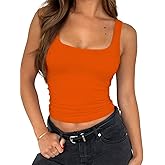 TiulZial Women's Sleeveless Square Neck Strappy Tank Cute Double Layer Workout Summer Casual Basic Crop Tops