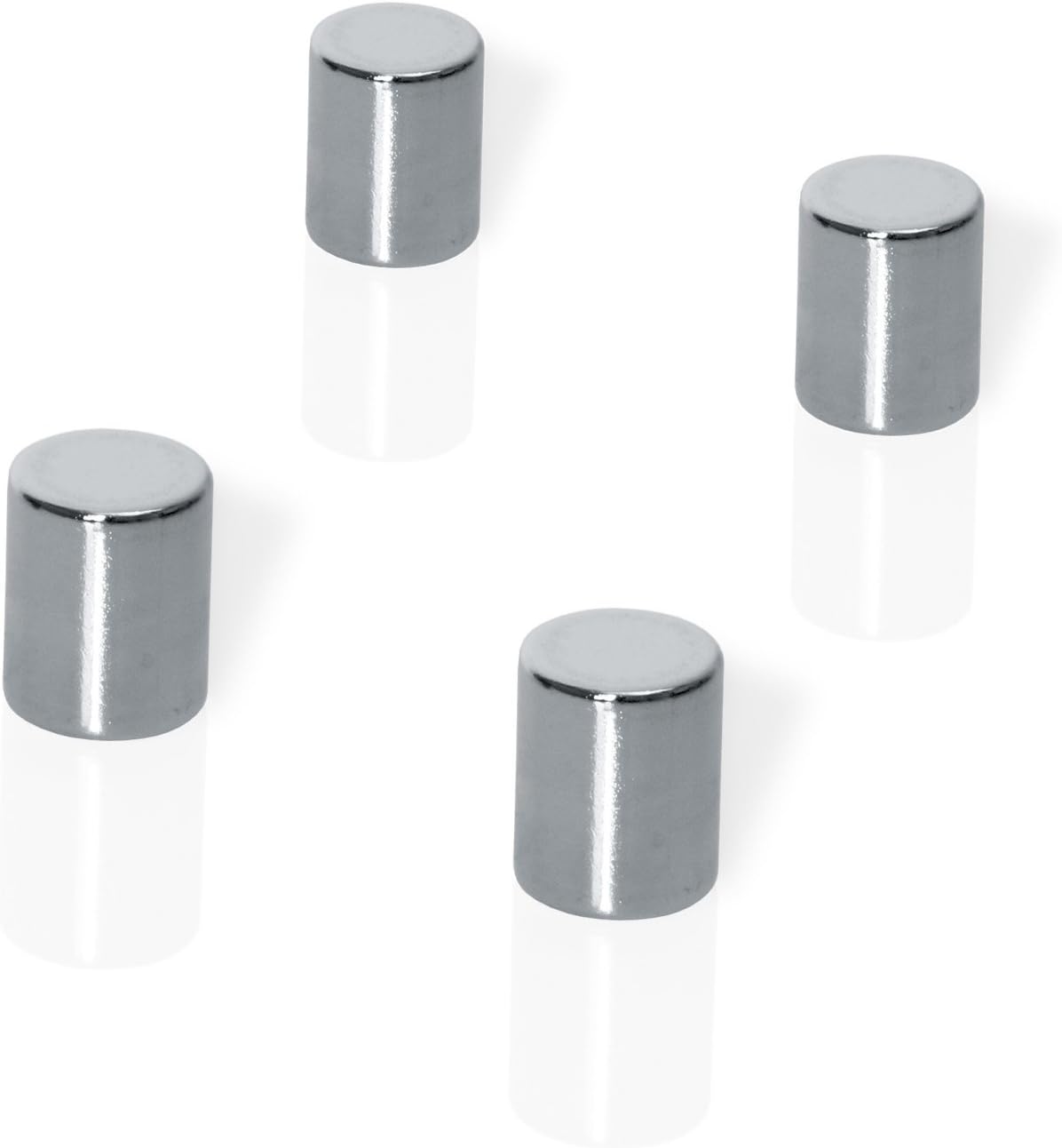 Be!Board B3102 Neodymium magnets, Ø 8 x 10 mm, cylinder design, silver, for magnetic glass boards / magnetic pinboards (set of 4)