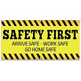 Tudomro 2x4 ft Safety First Banner Polyester Sign | Hanging Sign for Tent Booth, 4 Grommets Easy Setup, Vibrant Colors Attract Customers, Summer Fair Carnival Outdoor Events
