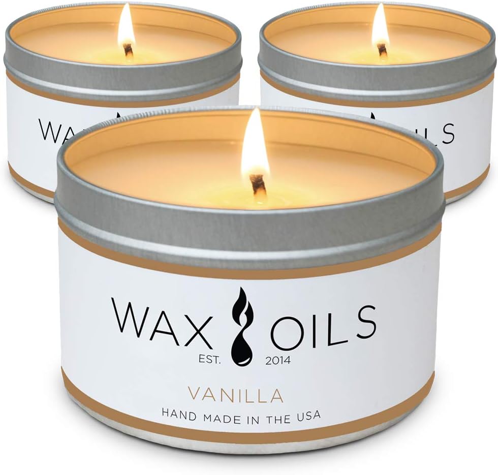 Wax and Oils Soy Wax Aromatherapy Scented Candles, Vanilla, 8 oz (Pack of 3)