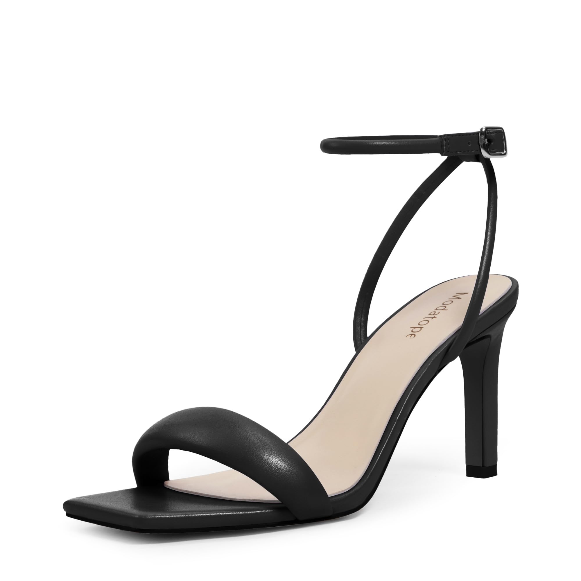 Photo 1 of Modatope Black Heels for Women Open Square Toe Strappy High Heel Sandals Ankle Strap Sandals Heels for Women Size 7.5