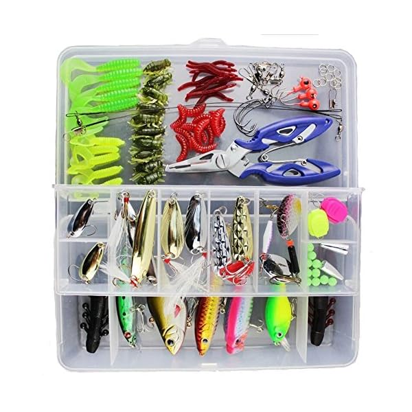 Isafish-101-pcs-Fishing-Lure-Kit-Combo-Including-Fish-Hooks-HardSoft-Bait-And-Other-Saltwater-Freshwater-Lures-for-Fishing-With-Tackle-Box-White