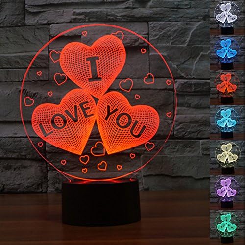LED Night Light 3D Illusion Bedside Table Lamp 7 Colors Changing Sleeping Lighting with Smart Touch Button Cute Gift Warming Present Creative Decoration Ideal Art and Crafts (I LOVE YOU)