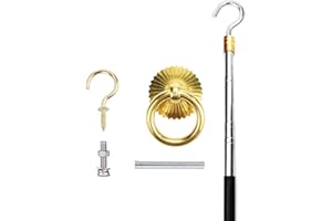 Canlaten·U Attic Ladder Pull System Kit - Attic Pull Down System Hook Parts Replacement for Cord Ropes with 60 Inch Extension Pole and Copper Storage Hook Handle Parts Tool