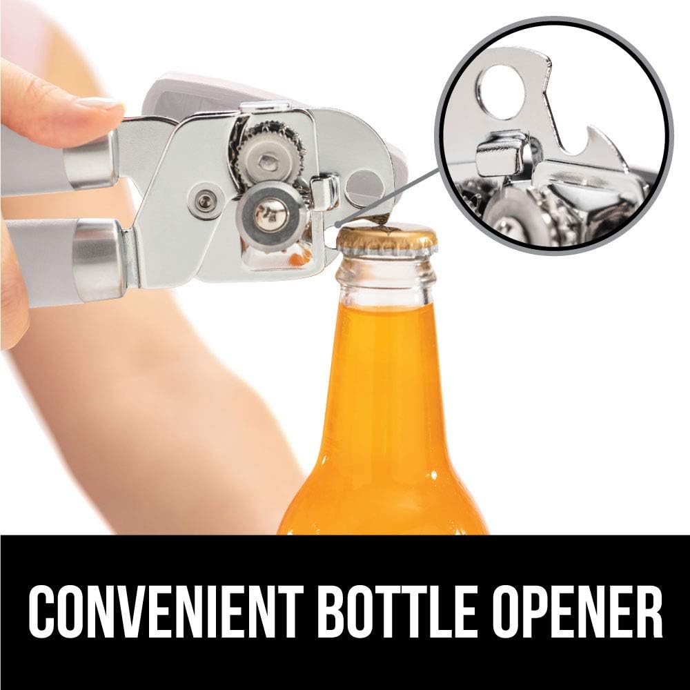 Gorilla Grip Manual Can Opener, Handheld Comfortable Grip, Oversized Easy Turn Knob, Built in Bottle Opener, Hangs for Convenient Kitchen Storage, Blades Easily Open Tin Cans for Smooth Edge, Almond: Kitchen & Dining