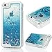 MOLLYCOOCLE iPhone SE Case, iPhone 5 5S Case, 3D Liquid Bling Sparkle Glitter Clear TPU Shell Quicksand Cute Star Fashion Creative for Girls Flowing Protective Cover for iPhone SE/5/5S - Blue