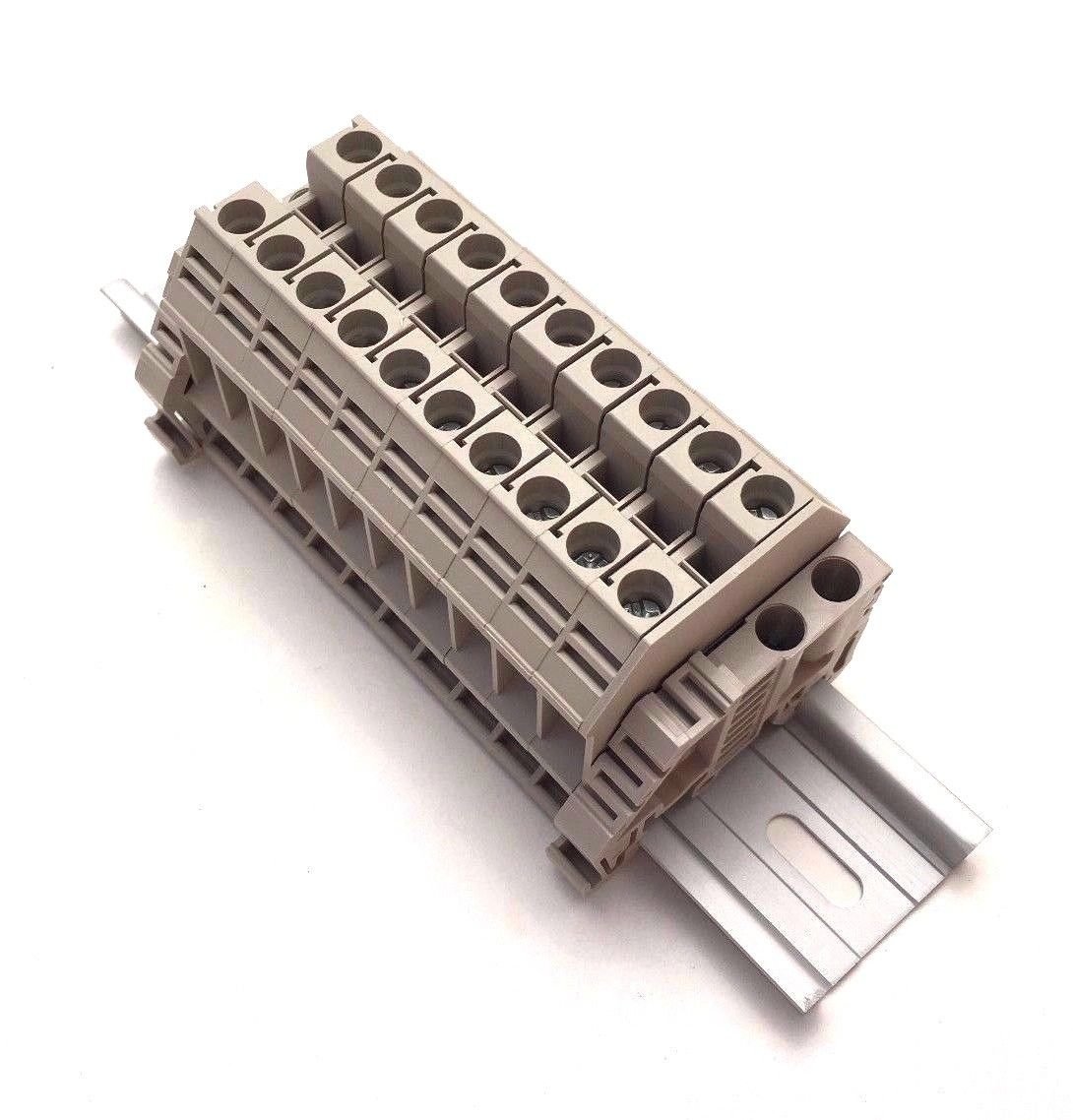 Dinkle Assembly DK6N 10 Gang Box Connector DIN Rail Terminal Blocks, 8-20 AWG, 50 Amp, 600 Volt Separate Circuits