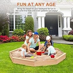 Octagon Wooden Backyard Sandbox with Cover and Seat