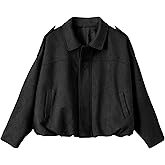 MaShinequang Womens Casual Bomber Jacket Zip Up Motorcycle Faux Suede Coat with Pockets