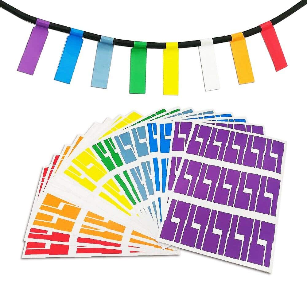 BornFeel Cable Labels 16 Sheets 8 Colors 480 Labels Wire Labels A4 Cable Tags Self-Adhesive Waterproof Tear Resistant Markers for Laser Printer Wire Marking and Organizing