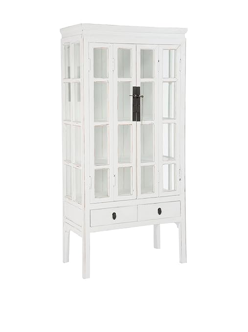 J Line By Jolipa White Chinese Display Cabinet 2 Doors And 2