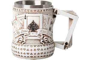 HAUCOZE Beer Stein Mug Insulated Stainless Steel Coffee Drinking Cup Poker German Oktoberfest Gifts Collectibles15oz