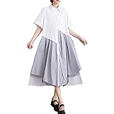 ellazhu Women's Short Sleeves Solid Color Irregular Hem Casual Shirt Dress GZ175