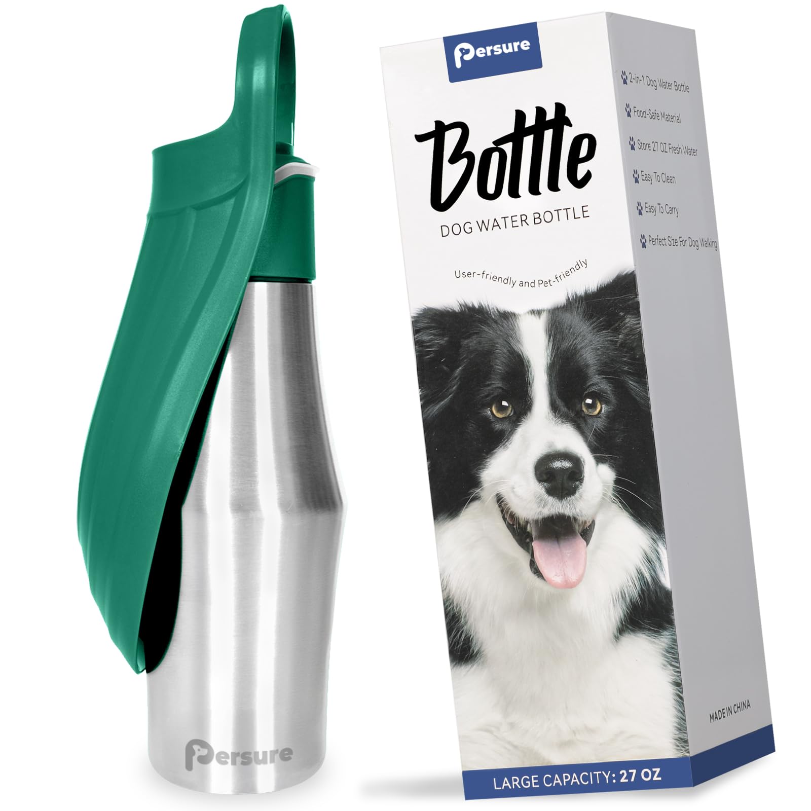Photo 1 of Persure 27 OZ Dog Water Bottle Portable Stainless Steel Convenient Pet Water Dispenser, Leak Proof Puppy Travel Water Bowl for Dog Outdoor Walking, Hiking, Perfect Size for All Dog Breeds, Sage Green