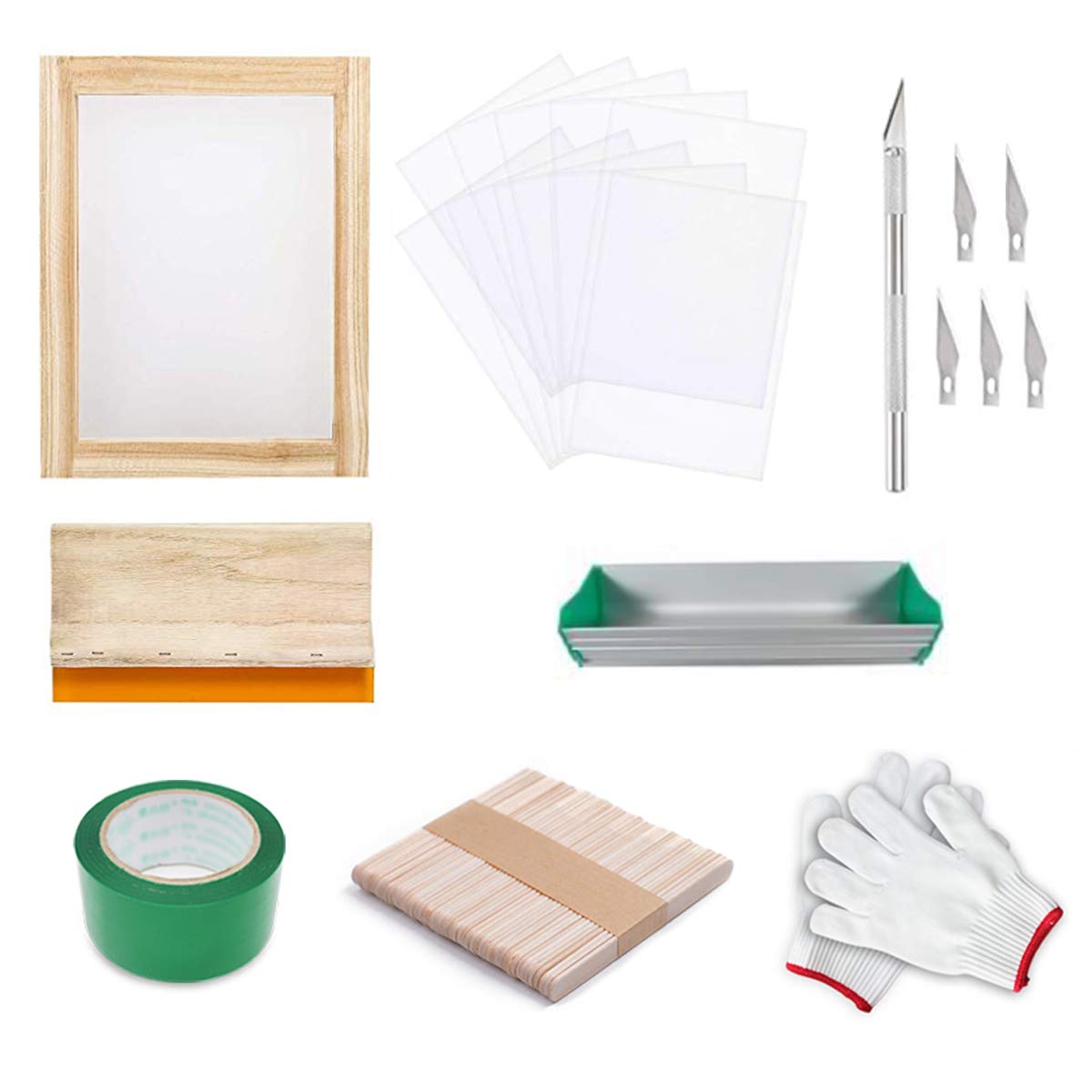 Runaup Screen Printing Kit, 10 x 14 Inch Wood Frame, 9.5 Inch Squeegee, Transparent Film, Accessories, Adults, Unisex, Non-Foldable