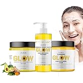 Turmeric Glow Combo Skincare Set Face Wash Scrub Butter Anti Aging Moisturizer for Wrinkles, Soothing Hydrating Turmeric Skincare Set for Face & Body
