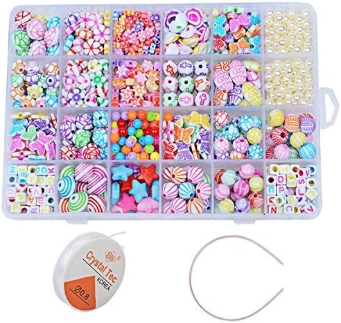 Warmtree toy 550 Pcs Mixed Shapes Multicolor Acrylic Beads with Box for DIY Kids Bracelets/Necklaces