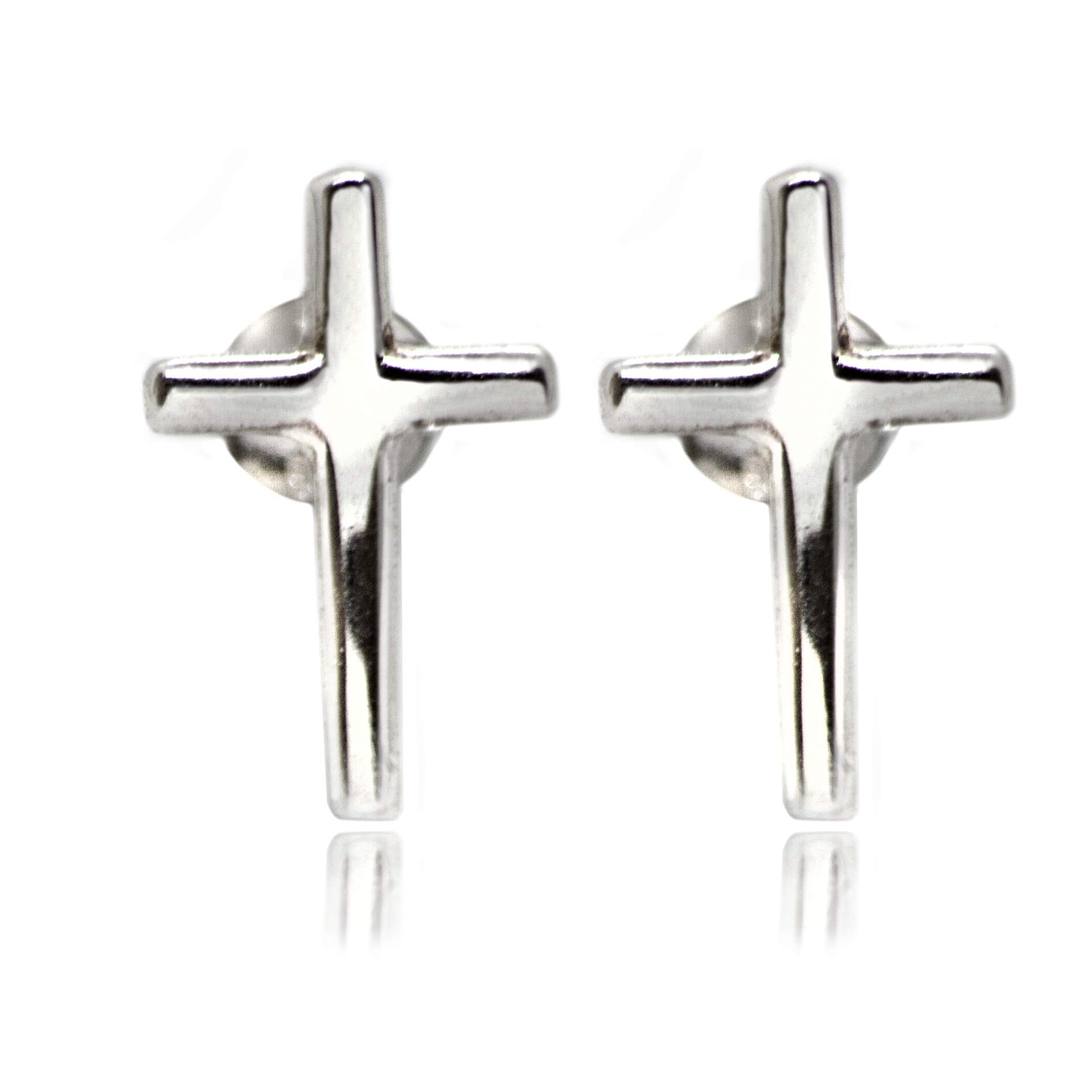 TJS 925 Sterling Silver Cross Earrings, Plain Cross Stud Earrings with Butterfly Fastening, Cross Earrings for Women and Men, Stud Earrings Fashion Earrings Cross Earrings