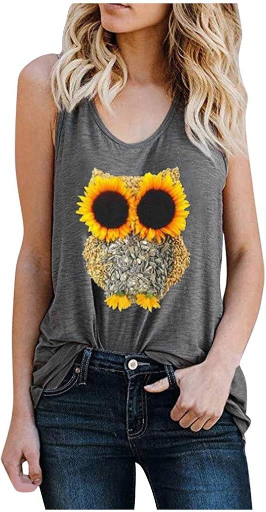 Crazylover Sun Sunflower Tank Tops Women Summer Sleeveless Vest Cute Funny Graphic Tees Tank T Shirt Letter Print Shirt