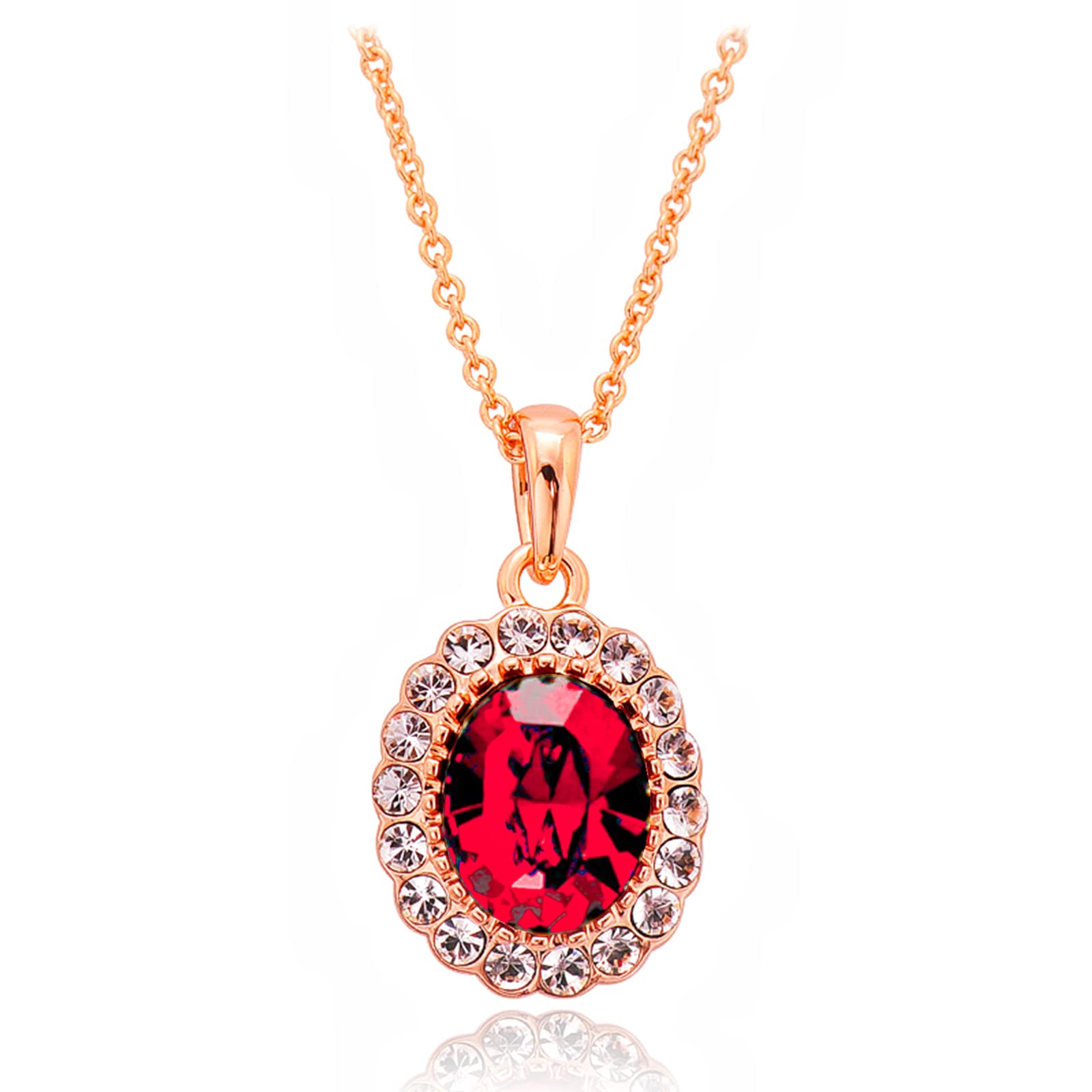 VONSSY Red Ruby Birthstone Gemstone Necklace | Heart Rectangle Oval Crystal Pendant | Rose/White/18k Gold Vintage Stylish Jewelry Gift
