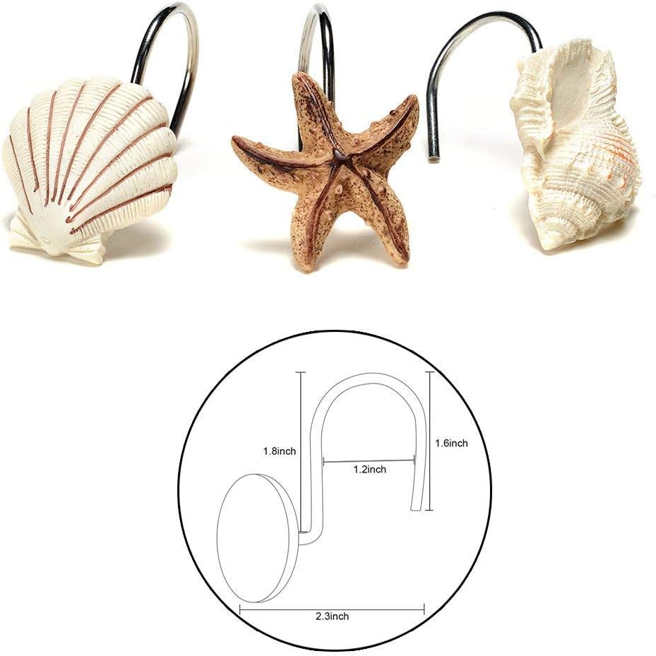 AGPtek 12 PCS Fashion Decorative Home Bathroom Seashell Shower Curtain Hooks (Seashell: Light Brown, Starfish: Tan, Conch: Light Brown): Home & Kitchen