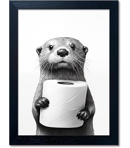 Funny Otter Canvas Wall Art Holding Toilet Paper, Framed Or - View #6