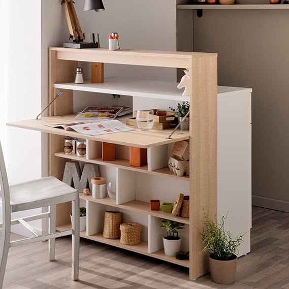 Estantería de cocina con mesa plegable roble blanco Pharao24: Amazon.es