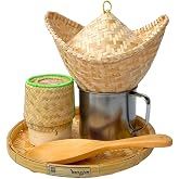 6-Piece Mini Sticky Rice Steamer Set - Bamboo Basket &amp; Thai Rice Cooker, Portable for Camping