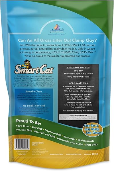 SMARTCAT ALL NATURAL CLUMPING CAT LITTER, 10 POUND (160OZ 1 PACK) – ALTERNATIVE TO CLAY AND PELLET LITTER – CHEMICAL AND 99% DUST FREE – UNSCENTED AND LIGHTWEIGHT