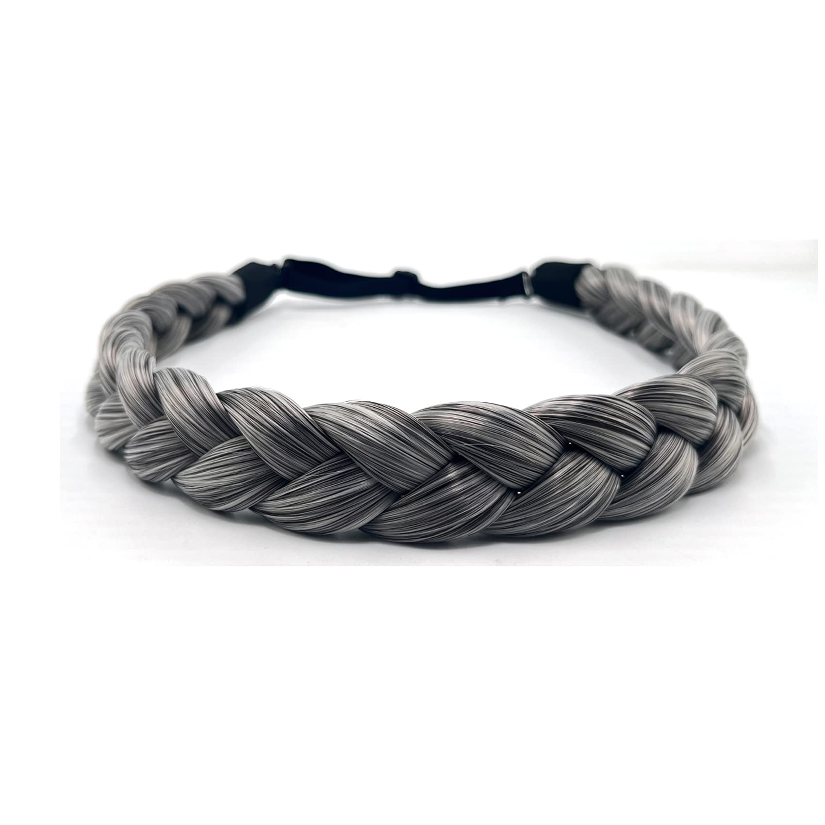 TOECWEGR Hair Band Braided 3 Strands Synthetic Hair Braided Headband Classic Chunky Elastic Hairpiece Women's Beauty Accessories (Silver Grey)