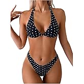 FUVYKOL Women's Polka Dots Bikini Set Halter Triangle Tie Side Swimsuit 2 Piece Bathing Suit