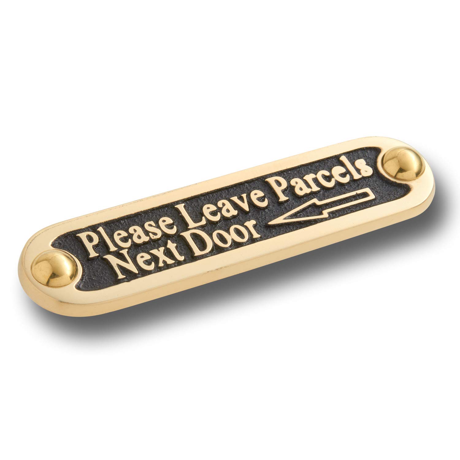 Buy Please Leave Parcels Next Door Left Arrow Metal Brass Door Sign