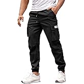 PLEPAN Mens Casual Cargo Joggers Pants Stretch Elastic Waist Drawstring Tapered Sweatpants with Pockets