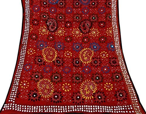 Indian Vintage Maroon Dupatta Phulkari Embroidered Georgette Hijab Fabric Stole