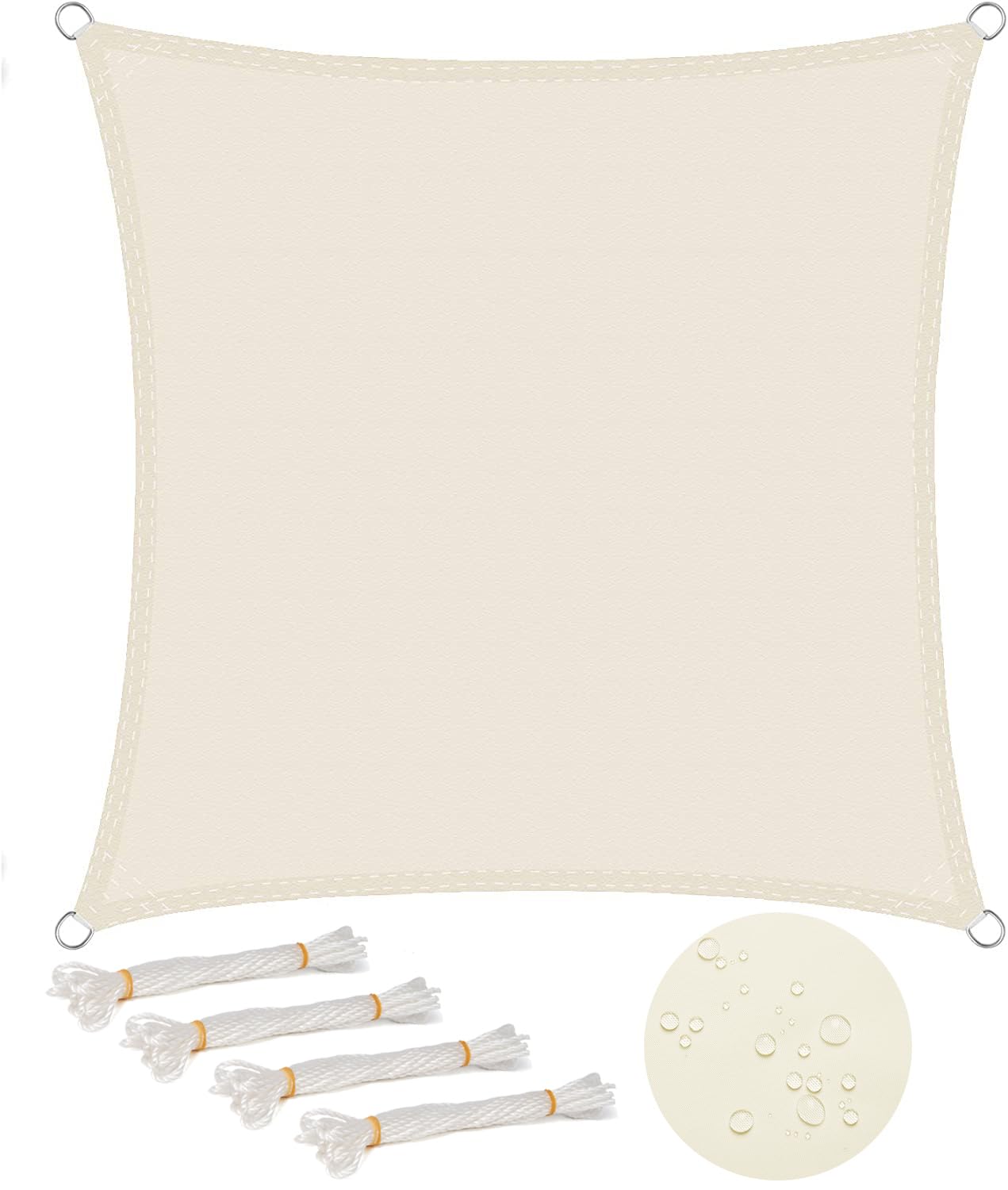 WOLTU Sun Shade Sail Water Resistant PES Sunscreen Awning Canopy for Outdoor Garden Patio Yard Party UV Block - Square, 4x4m, Cream, GZS1189cm07