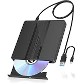 qoyeia Ultra-Thin External CD DVD Drive with Extra-Long 31.5 Inch Cable | Portable CD/DVD +/-RW Burner USB 3.0 &amp; USB-C Plug &amp; Play Optical Drive for Laptop Desktop PC Windows Mac OS Linux Apple
