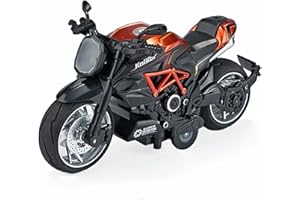 Gilumza Pull Back Motorcycle Toys, Pullback Gift with Music Light, Classic Retro Motorcycles Toy for Boys Kids Age Over 3 4 5 6 7 8 Year Old (Orange)