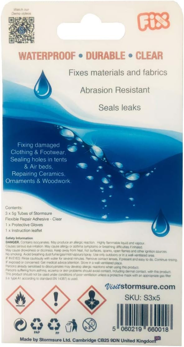 Stormsure Flexible Repair Adhesive Multi-Pack: 3x 5g Clear Tubes for Fabric Footwear, Outdoor Gear & More, Strong, Waterproof - Image 3