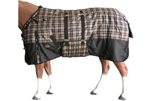 HILASON Orange Black Plaid 70 in 1200D Winter Waterproof Poly Horse Turnout Blanket Belly Wrap