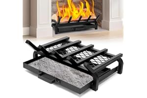 IGOHEALS Fireplace Grate 17 Inch- Wood Stove Fireplace Log Grates Set with Ember & Ash Trays Pan, Heavy Duty Wrought Cast Iron Rack Holder Pit for Indoor Outdoor Chimney Hearth