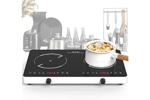 VBGK Double Induction Cooktop,4000W 120V Portable Iduction Cooktop with 20 Power Levels, Child Safety Lock and 4 Hour Timer,Double Electric Cooktop for Knob & Touch Control
