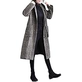 chouyatou Women's Retro Houndstooth Plaid Single Breasted Long Wool Coat with Hood