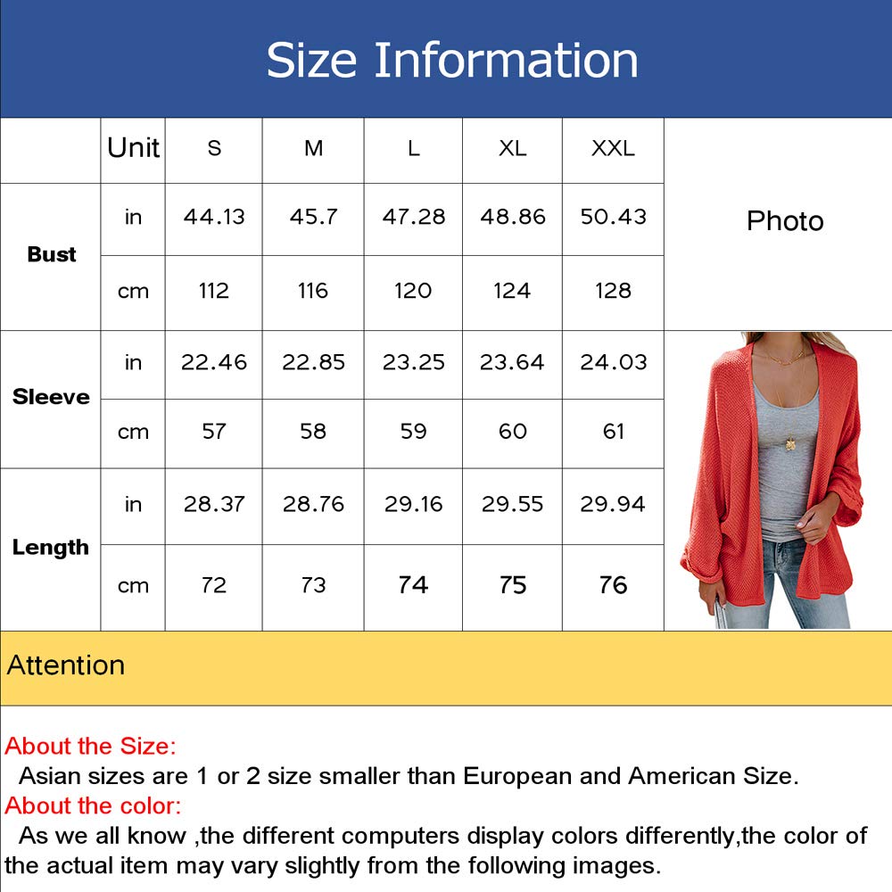 Poplover Womens Ladies Batwing Sleeve Cardigans Loose Open Front Knit Tops Sweater Black X-Large