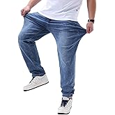 HBER Men's Relaxed Fit Stretch Jeans Plus Size Tapered Leg Mid Waist Flex Work Casual Denim Pants