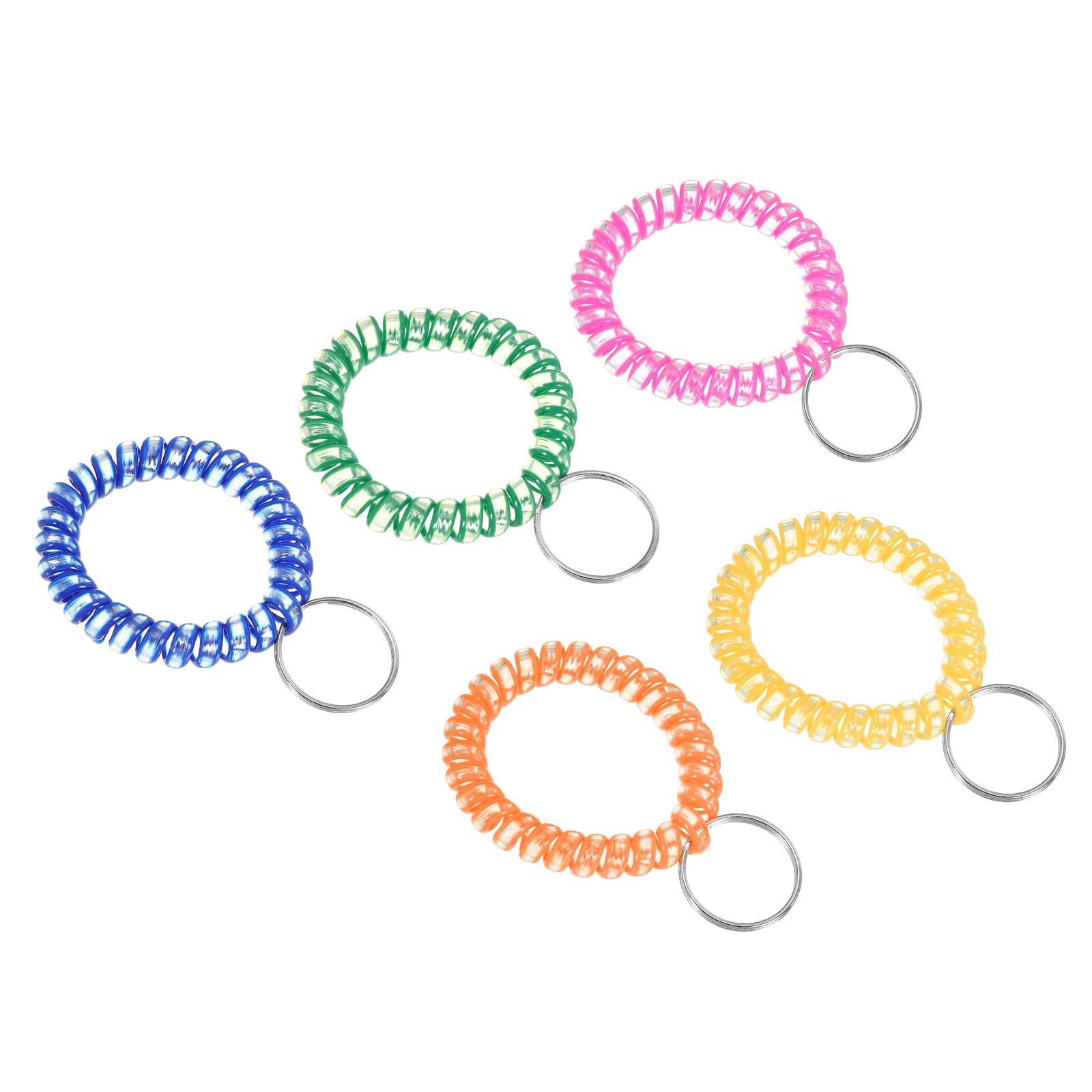 PATIKIL Stretchable Wristband Wristlet Keychain, 5 Pack TPU Spiral Wrist Coil Key Ring Holder for Outdoor Sport Gym Pool Sauna ID Badge, Assorted Color