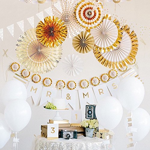 image for GOLF Gold Paper Fans Flower Hanging Banner for Birthday Wedding Engage
