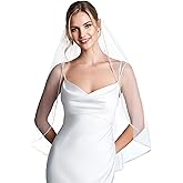 FUILUA Wedding Veil for Bride 1 Tier Bridal Veil with Crystals Beaded Edge for Women and Brides