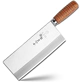 SHI BA ZI ZUO 8-inch Professional Cleaver - Stainless Steel Meat & Vegetable Knife with Non-stick Finish and Anti-slip Wooden