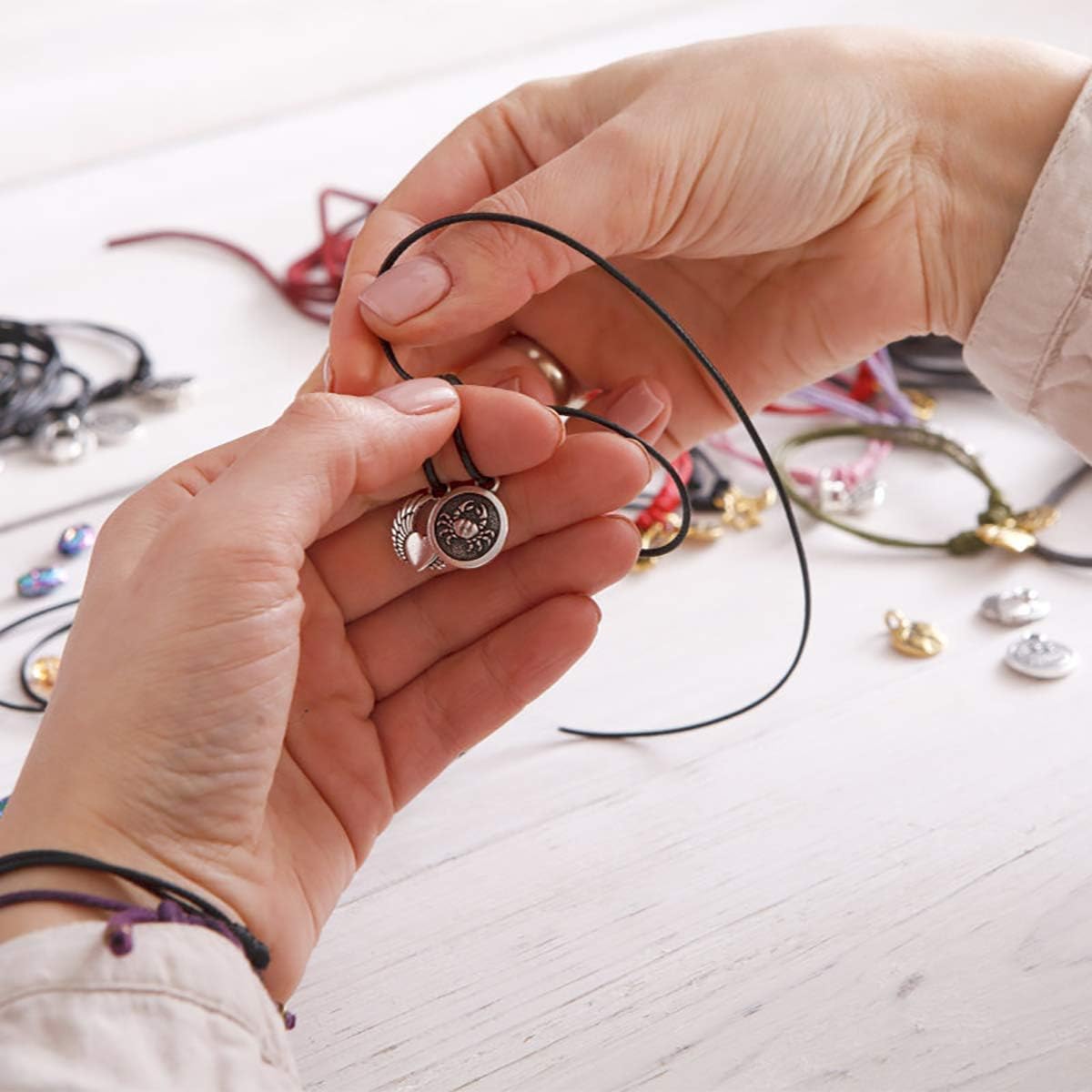 Waxed Cord,Necklace Cord 12 Rolls 1mm Colorful Imitation Leather Waxed