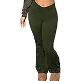 HBQ Women's V Crossover High Waisted Bootleg Pants Stretchy Flare Leggings Pants for Daily Workout Lounge Wear